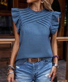 Chic Ruffle Sleeve Blouse in Blue Apricot Green Rose