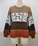 Classic Womens Leopard Patchwork Relaxed Knit Sweater