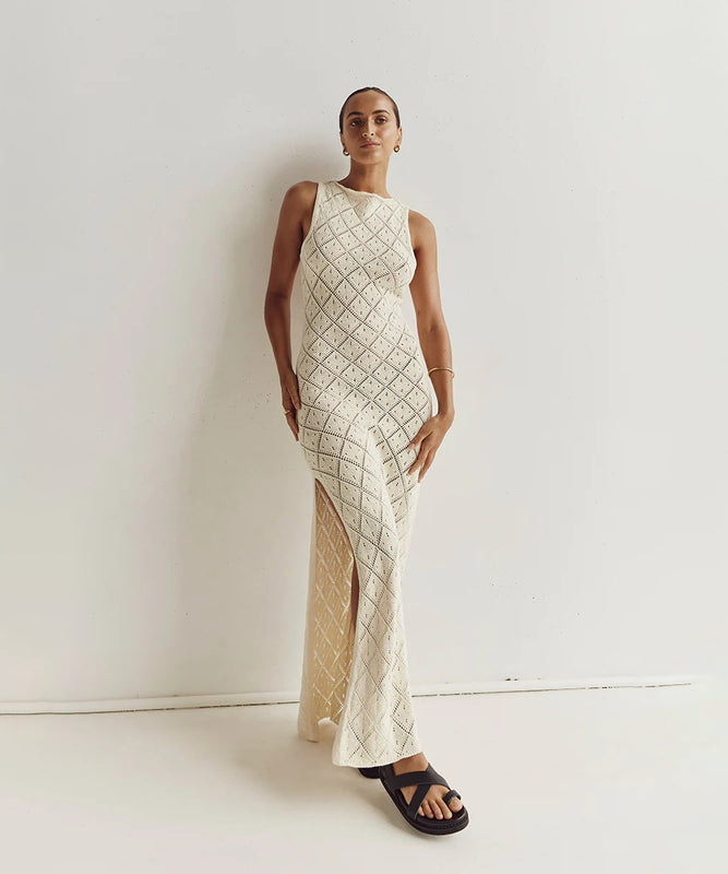 Sexy See-Through Crocheted Floral Cutout Knit Dress for Glamour