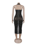 Glamorous Hot Drill Hanging Neck Perspective Slim Slit Wrap Buttock Dress