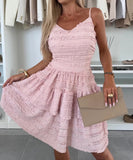 Seductive Ruffled Spaghetti Strap Lace Dress in Solid Colors