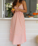 Women's V Neck Striped Bandeau Dress in Blue Cyan Pink Yellow