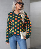 Classic Relaxed Womens Leafy Christmas Round Neck Sweater