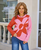 Relaxed Floral Patchwork Pullover Sweater Long Sleeve