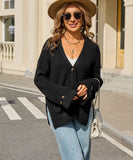 Classic Relaxed Cardigan With Pocket V Neck For Women