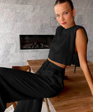 Chic Sleeveless Blazer Top and Trousers Set in Vibrant Colors