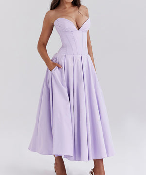 Sexy Sleeveless Plunging Dress Solid Color Polyester