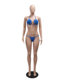 Three-Dimensional Pattern Backless Tie-String Bikini Set