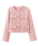 Fashionable Button Embellished Short Blazer Polyester