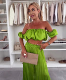 Elegant Plunging Pleated Pants Set Solid Colors Everyday