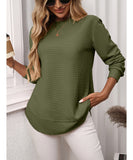 Loose Waffle Blouse Relaxed Fit Long-Sleeved Top Essentials