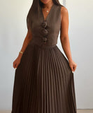 Sleeveless Tank Top Two Piece Set With Pleated Sleeves Women
