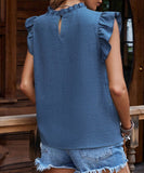 Chic Ruffle Sleeve Blouse in Blue Apricot Green Rose