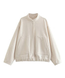 Relaxed Stand Up Collar Button Down Casual Everyday Jacket