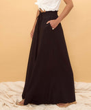 Loose Wide Leg Pants with Drawstring Waist in Blue and Black