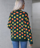 Classic Relaxed Womens Leafy Christmas Round Neck Sweater