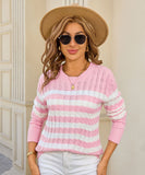 Classic Color Block Cable Knit Turtleneck Sweater Relaxed