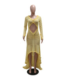 Elegant Sexy V-neck Solid Color Long-Sleeved Dress for Women