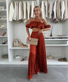 Elegant Plunging Pleated Pants Set Solid Colors Everyday