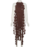 Sexy Sleeveless Backless Sheer Long Dress in Brown Black Rose