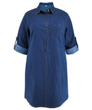 Plus Size Denim Dress For Women Long Sleeve Casual Loose Fit