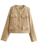 Fashionable Button Embellished Short Blazer Polyester