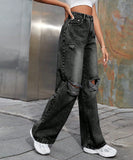 Distressed High Waist Wide Leg Jeans For Women Chic Casual