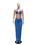 Three-Dimensional Pattern Backless Tie-String Bikini Set
