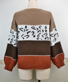 Classic Womens Leopard Patchwork Relaxed Knit Sweater