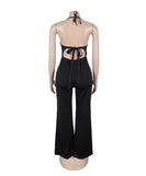 Women's High Neck Sleeveless One-Piece Pants in Apricot Black White