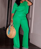 Chic Two-Piece Straight-Leg Suit with Asymmetrical Sleeve Design