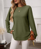 Loose Waffle Blouse Relaxed Fit Long-Sleeved Top Essentials