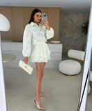Lace Cutout Casual Long Sleeve Two Piece Polyester Set
