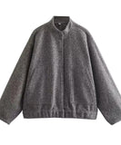 Relaxed Stand Up Collar Button Down Casual Everyday Jacket