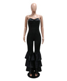 Stylish Sexy Top Solid Color Pleated Lace Jumpsuit for Elegant Nights