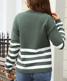 Relaxed Patchwork Striped Sweater With Round Neck Casual