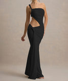 Single-Shoulder Backless Pleated Long Dress Elegant Evening