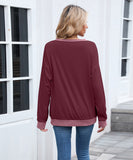 Color Block Ribbed Sweatshirt Round Neck Loose Long Sleeves