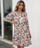 Floral Print V-Neck Casual Pullover Dress