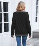 Color Block Ribbed Sweatshirt Round Neck Loose Long Sleeves