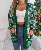 Classic Relaxed Christmas Deer Pattern Long Sleeve Cardigan