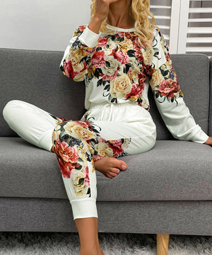 Large Size Floral Print Long Sleeve Home Wear Set for Comfort