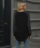 Striped Patchwork Crewneck Long Sleeve Tailcoat T Shirt