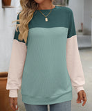 Round Neck Stretchy Strip Multicolor Long Sleeve T Shirt