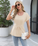 Chic Ruffled Round Neck Short-Sleeved Top in Trendy Colors