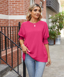 Loose Fit Round Neck Blazer Solid Color Nylon Elastane