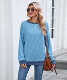 Color Block Ribbed Sweatshirt Round Neck Loose Long Sleeves