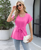 Chic Ruffled Round Neck Short-Sleeved Top in Trendy Colors