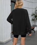 Solid Color Wavy Round Neck Long Sleeve Loose Fitting Shirt