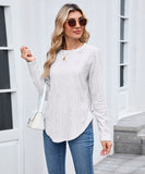 Casual Round Neck Long Sleeve Tee With Curved Hem Open Front